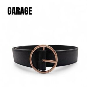 Garage Womens Gold Circle Buckle Faux Leather Black Belt